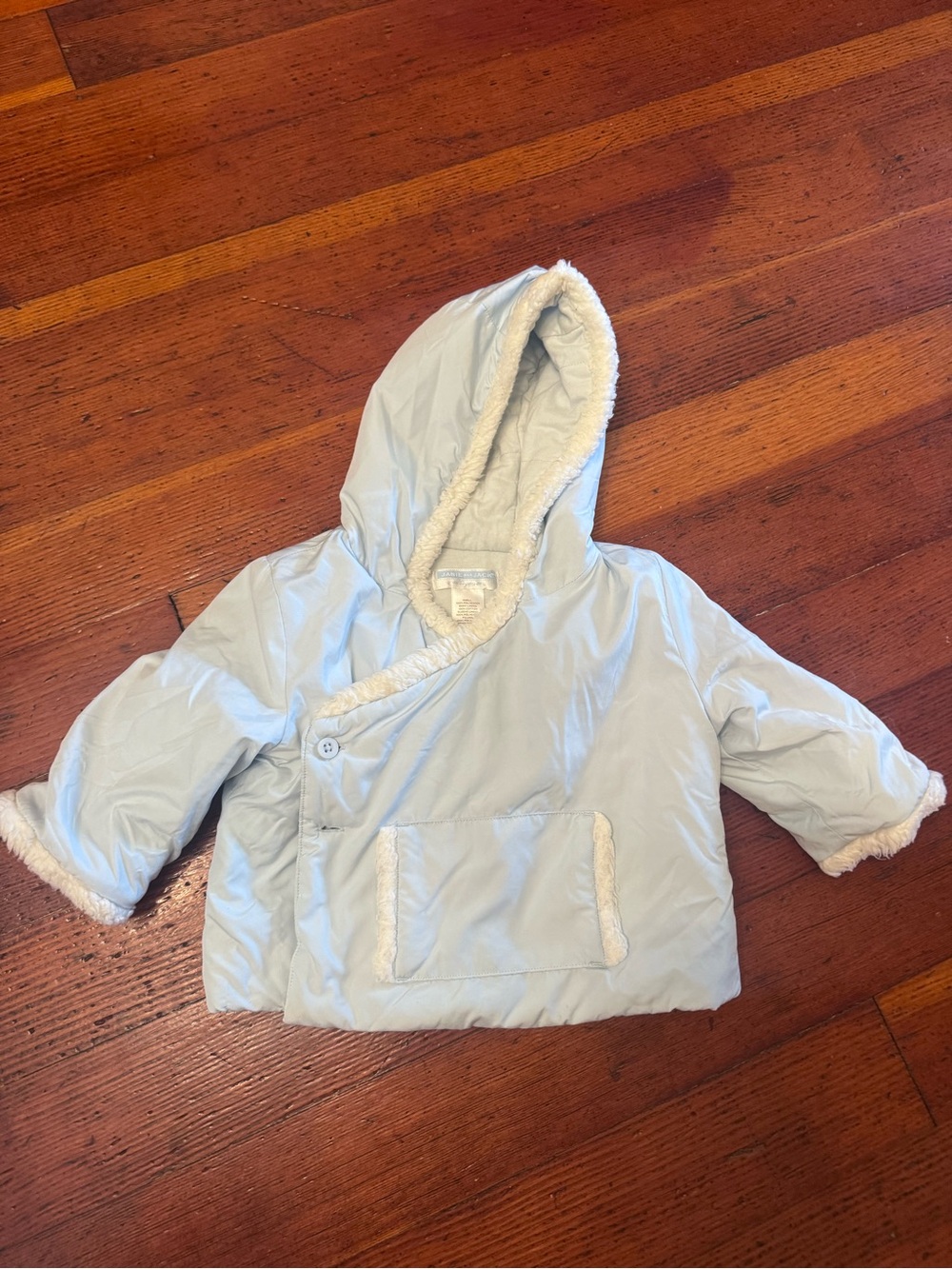 Light Blue Janie & Jack Hooded Sherpa-Trim puffer infant Jacket